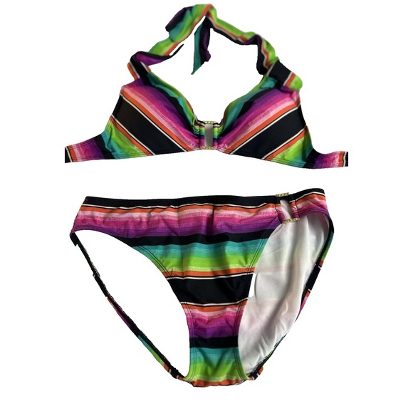 Lauren Ralph Lauren Striped Ring-Front Scoopneck Bikini Set  Womens‎ 8/10 Y2K - Picture 1 of 11